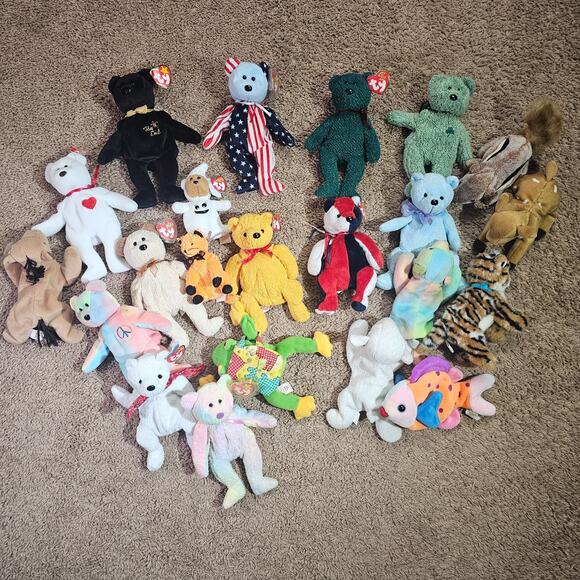 Ty Other - Lot of 22 TY Beanie Babies Bears & Animals Peace Erin The End Holiday Frog Tiger